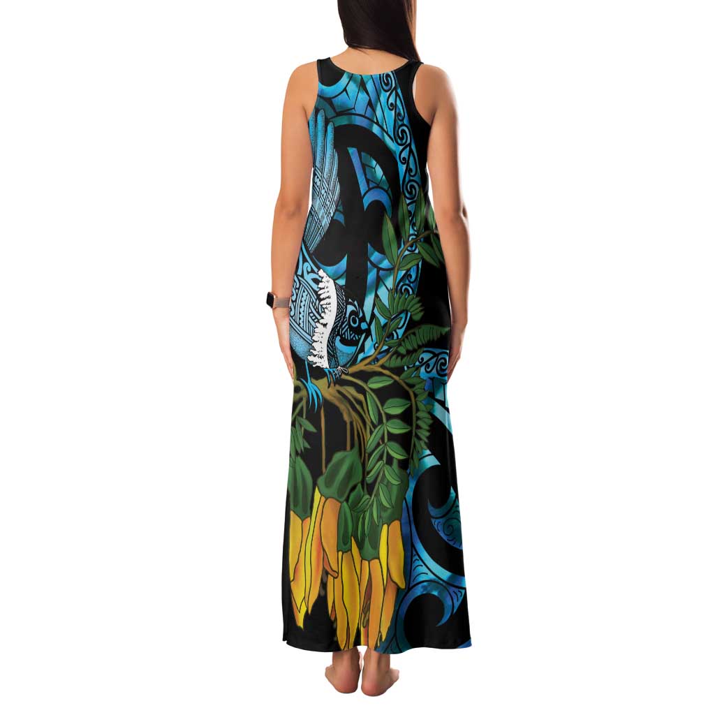 Turquoise New Zealand Kowhai And Piwakawaka Family Matching Tank Maxi Dress and Hawaiian Shirt Maori Ngaru Paua Shell