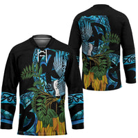 Turquoise New Zealand Kowhai And Piwakawaka Hockey Jersey Maori Ngaru Paua Shell - Polynesian Pride