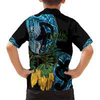 Turquoise New Zealand Kowhai And Piwakawaka Kid Hawaiian Shirt Maori Ngaru Paua Shell