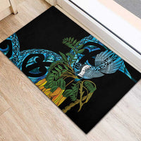 Turquoise New Zealand Kowhai And Piwakawaka Rubber Doormat Maori Ngaru Paua Shell