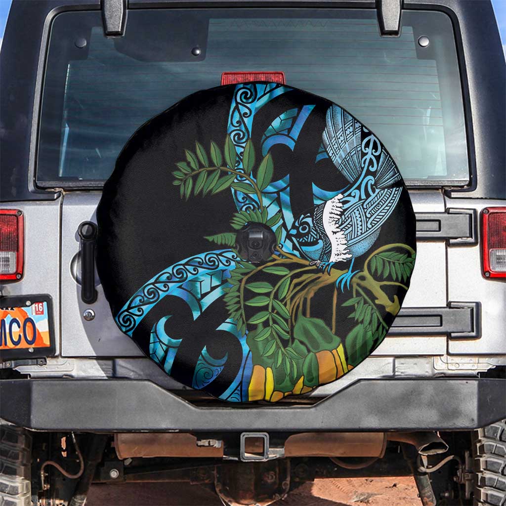 Turquoise New Zealand Kowhai And Piwakawaka Spare Tire Cover Maori Ngaru Paua Shell