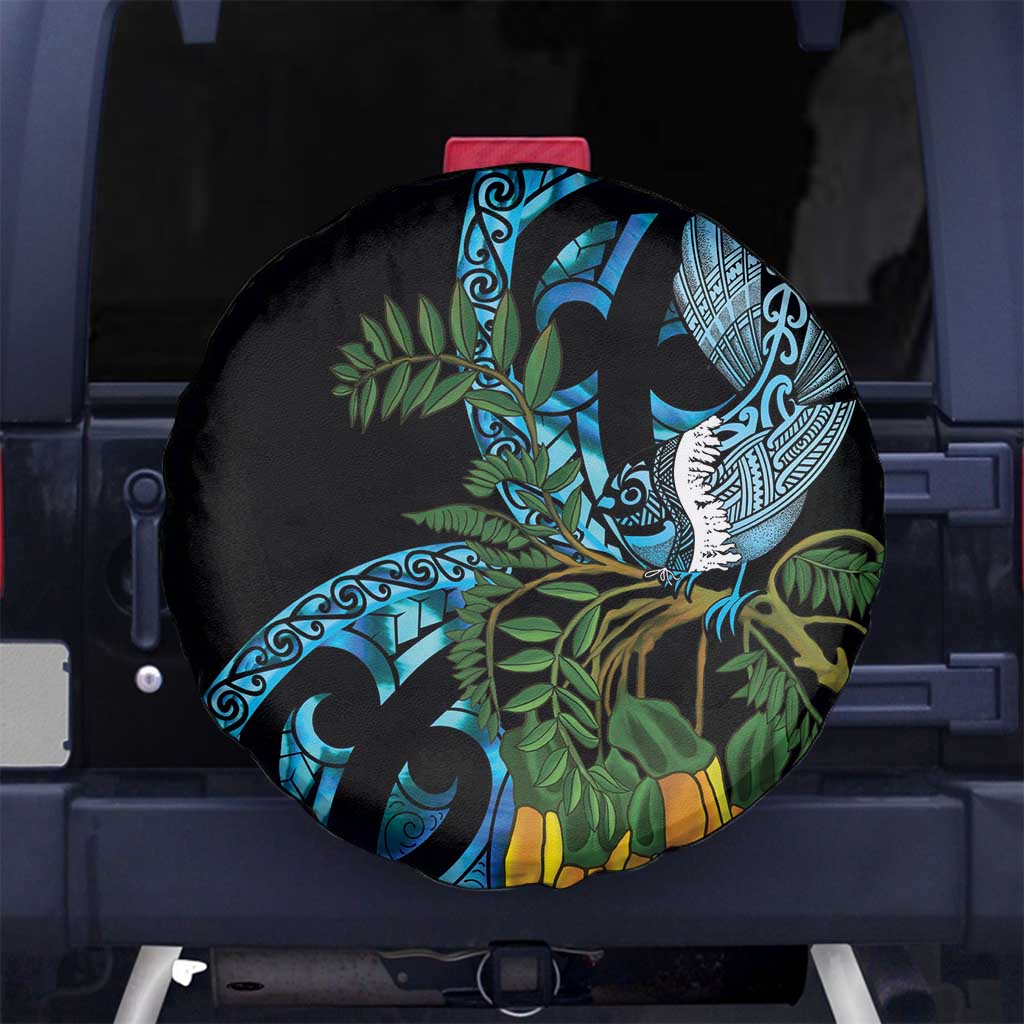 Turquoise New Zealand Kowhai And Piwakawaka Spare Tire Cover Maori Ngaru Paua Shell