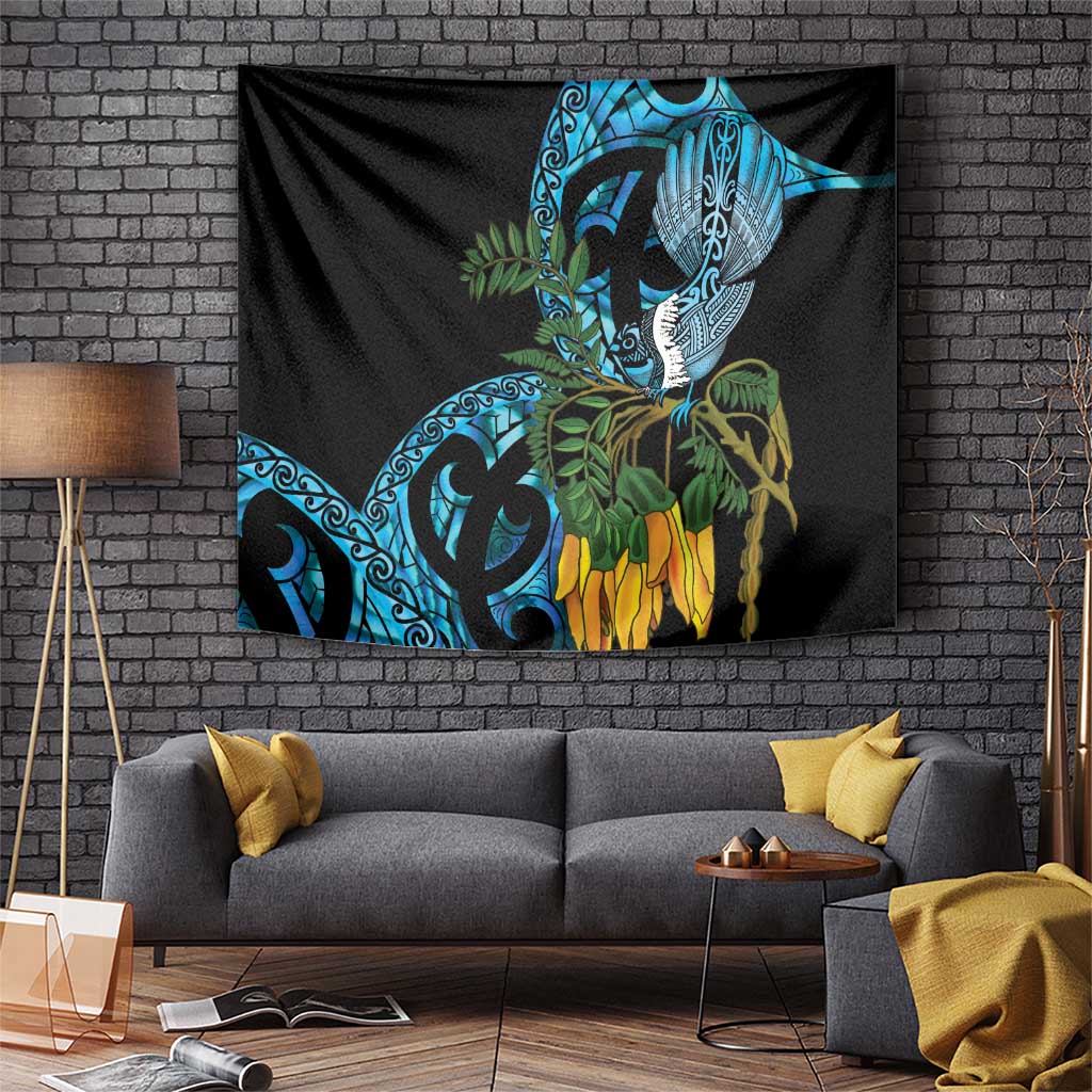 Turquoise New Zealand Kowhai And Piwakawaka Tapestry Maori Ngaru Paua Shell