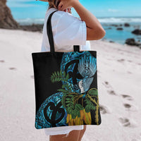 Turquoise New Zealand Kowhai And Piwakawaka Tote Bag Maori Ngaru Paua Shell - Polynesian Pride
