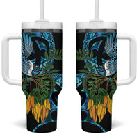 Turquoise New Zealand Kowhai And Piwakawaka Tumbler With Handle Maori Ngaru Paua Shell