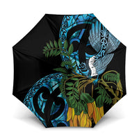 Turquoise New Zealand Kowhai And Piwakawaka Umbrella Maori Ngaru Paua Shell - Polynesian Pride