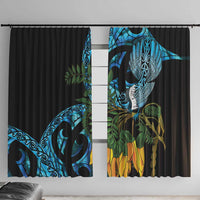 Turquoise New Zealand Kowhai And Piwakawaka Window Curtain Maori Ngaru Paua Shell