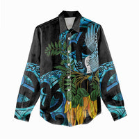 Turquoise New Zealand Kowhai And Piwakawaka Women Casual Shirt Maori Ngaru Paua Shell LT14 - Polynesian Pride