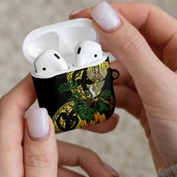 Yellow New Zealand Kowhai And Piwakawaka AirPods Case Maori Ngaru Paua Shell - Polynesian Pride