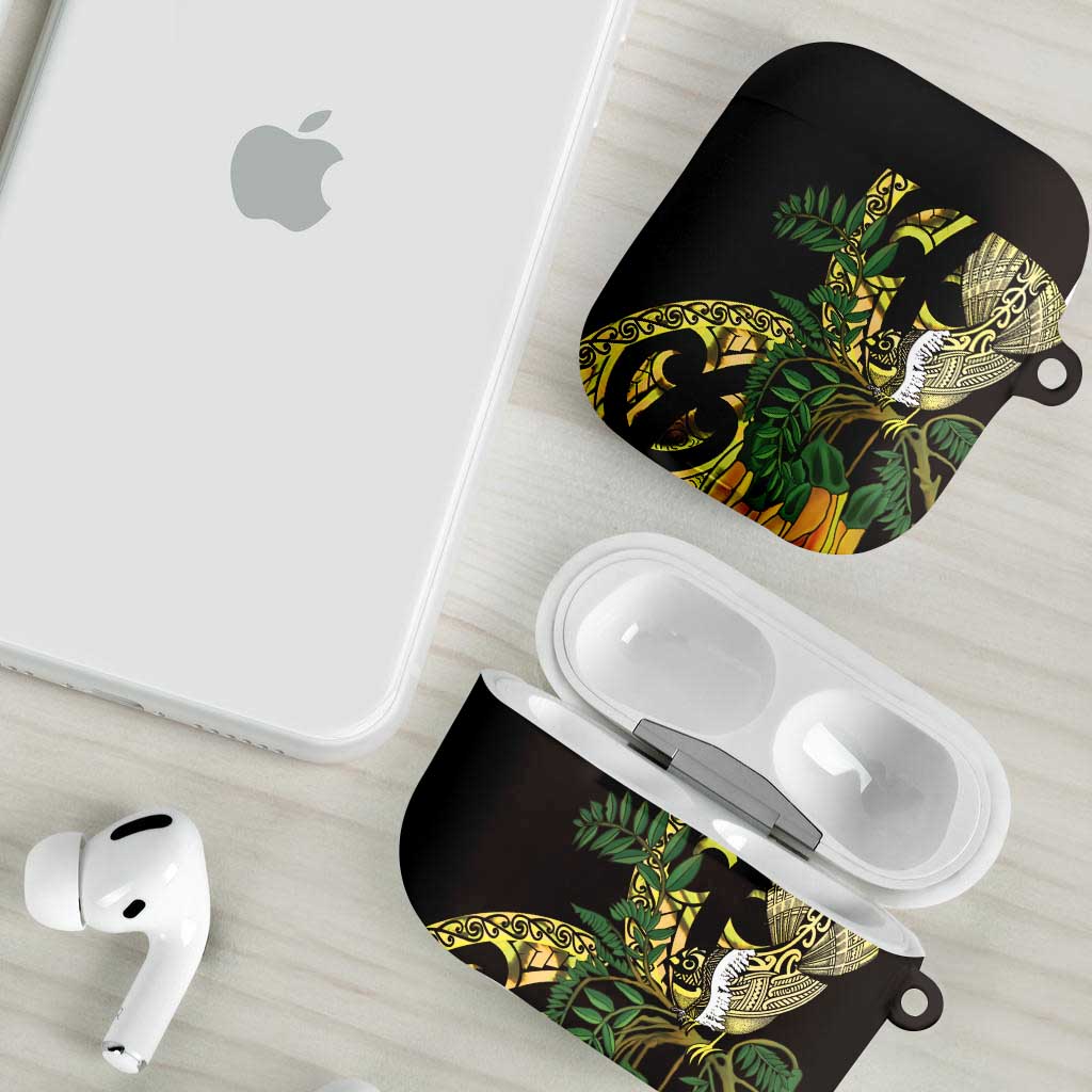 Yellow New Zealand Kowhai And Piwakawaka AirPods Case Maori Ngaru Paua Shell - Polynesian Pride