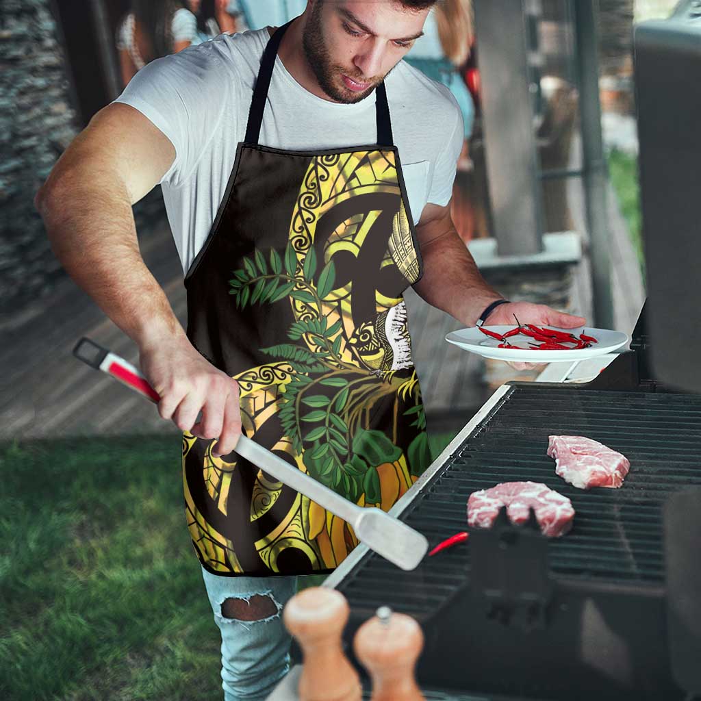 Yellow New Zealand Kowhai And Piwakawaka Apron Maori Ngaru Paua Shell - Polynesian Pride