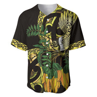 Yellow New Zealand Kowhai And Piwakawaka Baseball Jersey Maori Ngaru Paua Shell