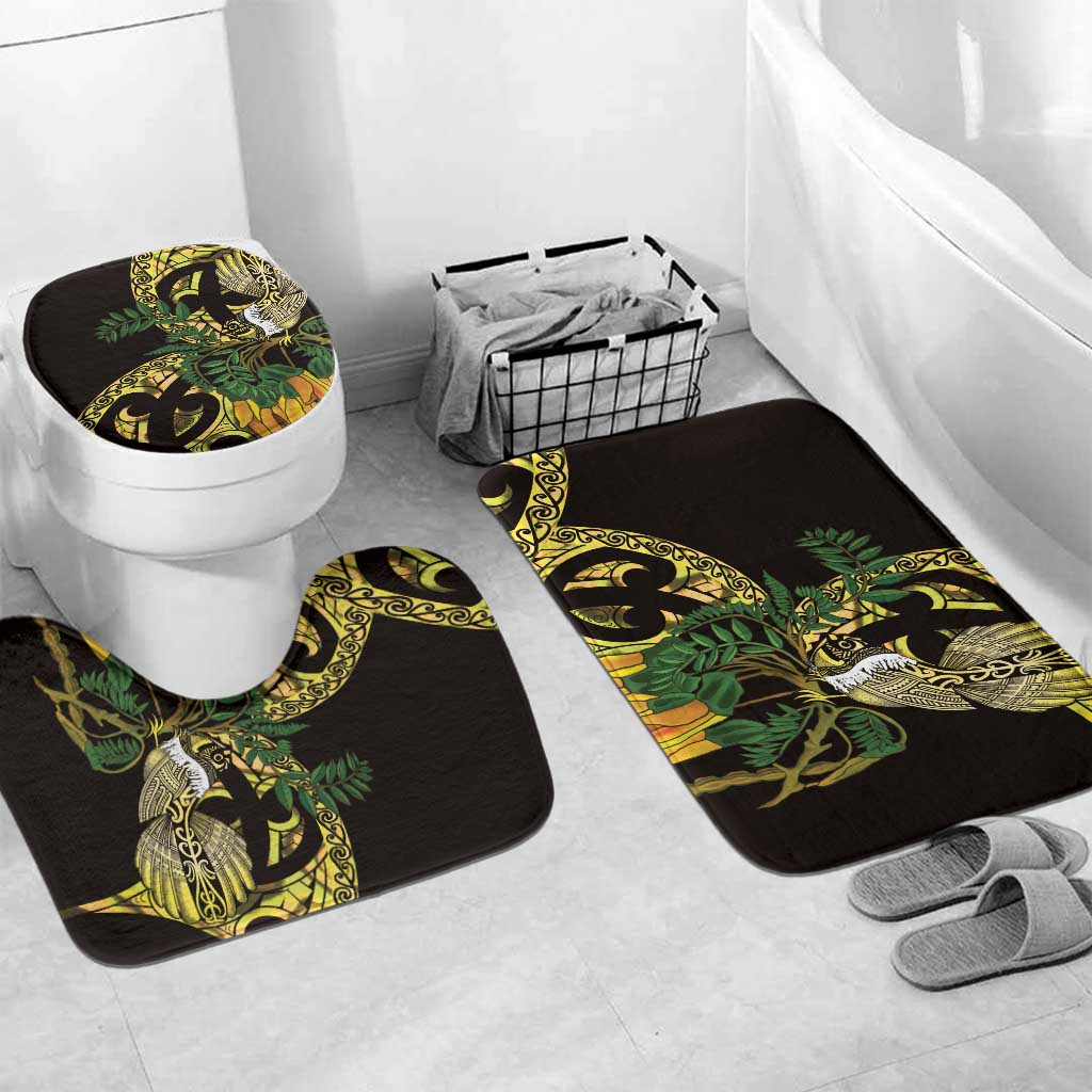 Yellow New Zealand Kowhai And Piwakawaka Bathroom Set Maori Ngaru Paua Shell - Polynesian Pride