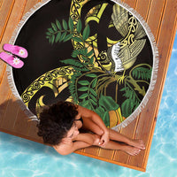 Yellow New Zealand Kowhai And Piwakawaka Beach Blanket Maori Ngaru Paua Shell