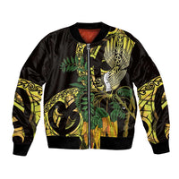 Yellow New Zealand Kowhai And Piwakawaka Bomber Jacket Maori Ngaru Paua Shell