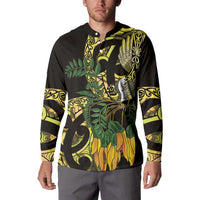 Yellow New Zealand Kowhai And Piwakawaka Button Sweatshirt Maori Ngaru Paua Shell