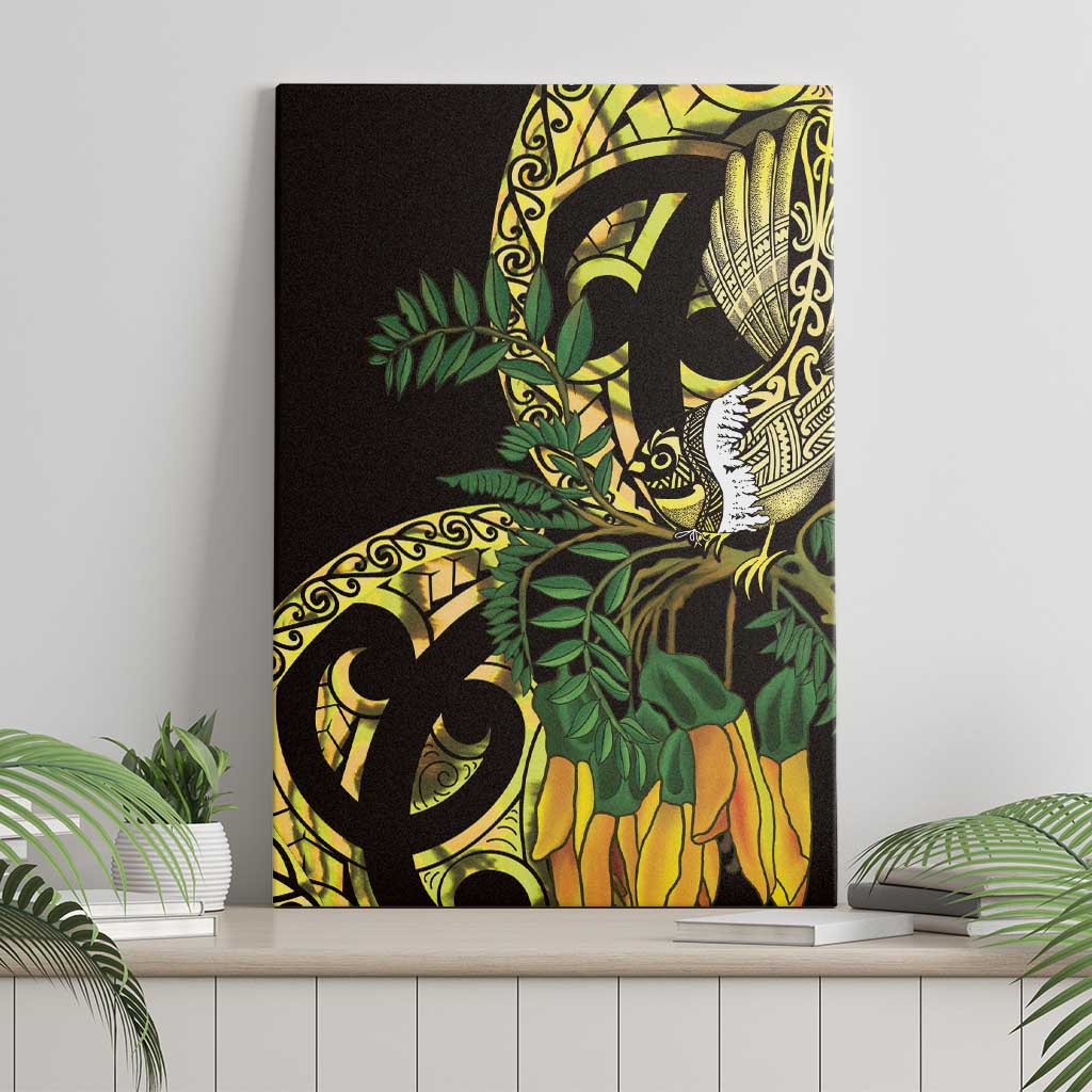 Yellow New Zealand Kowhai And Piwakawaka Canvas Wall Art Maori Ngaru Paua Shell