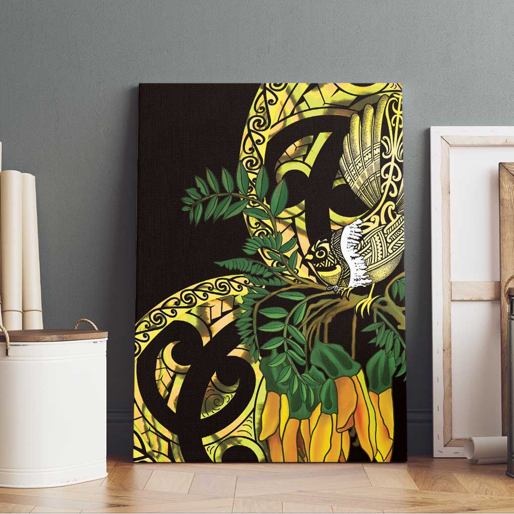 Yellow New Zealand Kowhai And Piwakawaka Canvas Wall Art Maori Ngaru Paua Shell
