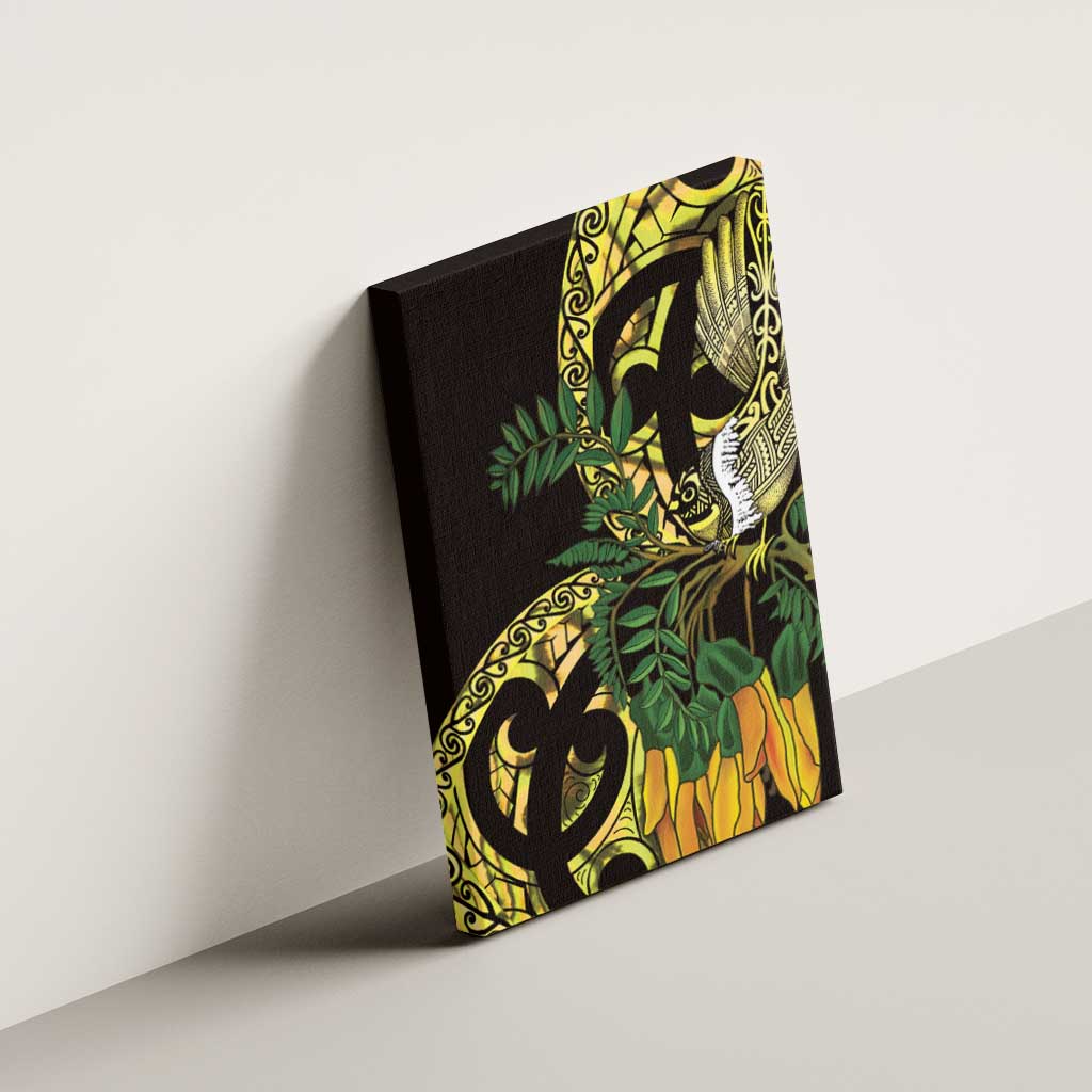 Yellow New Zealand Kowhai And Piwakawaka Canvas Wall Art Maori Ngaru Paua Shell