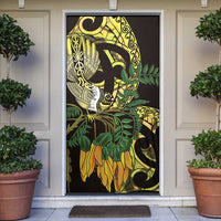 Yellow New Zealand Kowhai And Piwakawaka Door Cover Maori Ngaru Paua Shell - Polynesian Pride