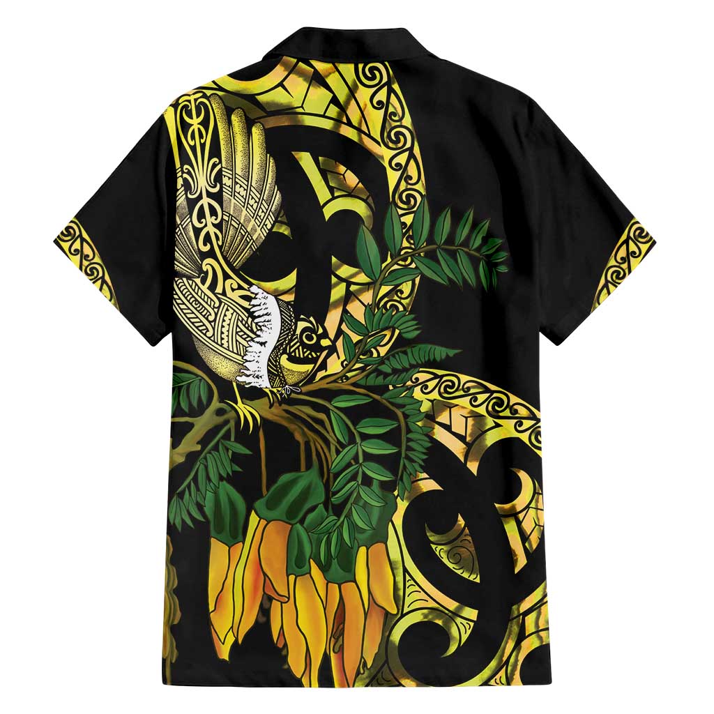 Yellow New Zealand Kowhai And Piwakawaka Family Matching Long Sleeve Bodycon Dress and Hawaiian Shirt Maori Ngaru Paua Shell