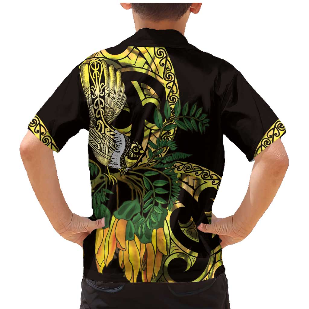 Yellow New Zealand Kowhai And Piwakawaka Family Matching Mermaid Dress and Hawaiian Shirt Maori Ngaru Paua Shell