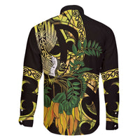 Yellow New Zealand Kowhai And Piwakawaka Family Matching Off The Shoulder Long Sleeve Dress and Hawaiian Shirt Maori Ngaru Paua Shell