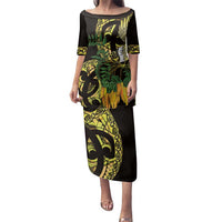 Yellow New Zealand Kowhai And Piwakawaka Family Matching Puletasi and Hawaiian Shirt Maori Ngaru Paua Shell