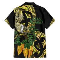 Yellow New Zealand Kowhai And Piwakawaka Family Matching Short Sleeve Bodycon Dress and Hawaiian Shirt Maori Ngaru Paua Shell