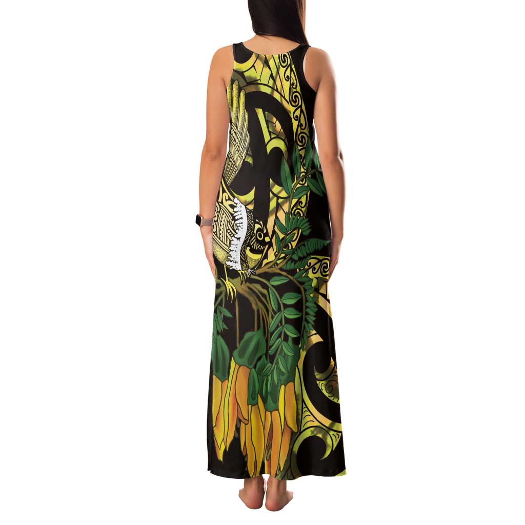 Yellow New Zealand Kowhai And Piwakawaka Family Matching Tank Maxi Dress and Hawaiian Shirt Maori Ngaru Paua Shell