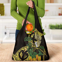 Yellow New Zealand Kowhai And Piwakawaka Grocery Bag Maori Ngaru Paua Shell