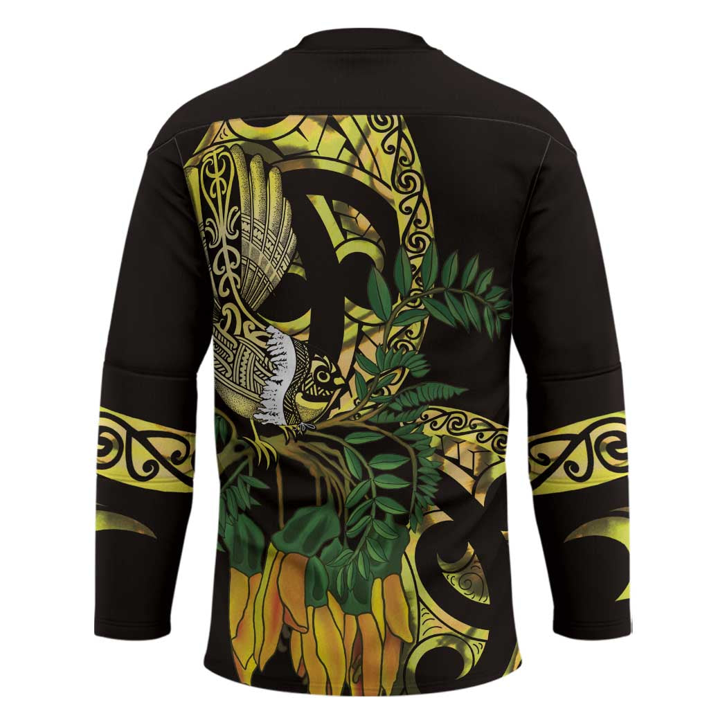 Yellow New Zealand Kowhai And Piwakawaka Hockey Jersey Maori Ngaru Paua Shell LT14 - Polynesian Pride