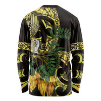 Yellow New Zealand Kowhai And Piwakawaka Long Sleeve Shirt Maori Ngaru Paua Shell