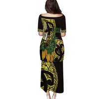 Yellow New Zealand Kowhai And Piwakawaka Puletasi Maori Ngaru Paua Shell