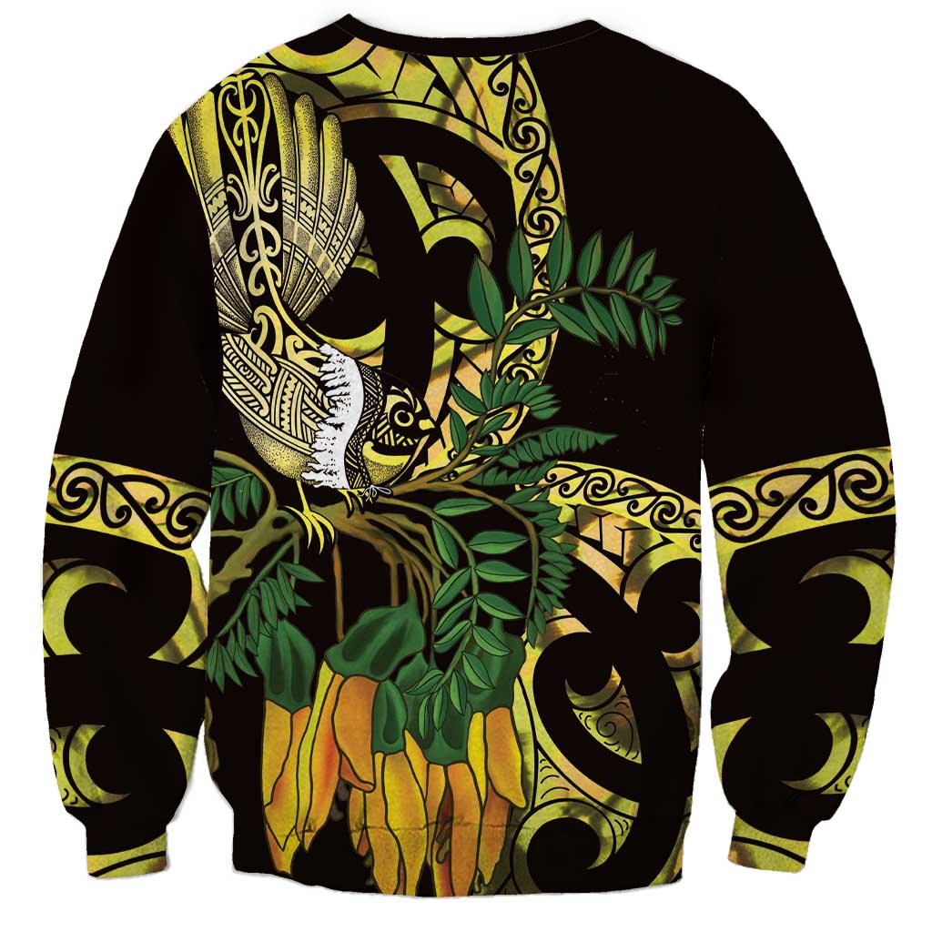 Yellow New Zealand Kowhai And Piwakawaka Sweatshirt Maori Ngaru Paua Shell