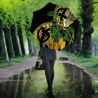 Yellow New Zealand Kowhai And Piwakawaka Umbrella Maori Ngaru Paua Shell - Polynesian Pride