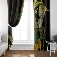 Yellow New Zealand Kowhai And Piwakawaka Window Curtain Maori Ngaru Paua Shell