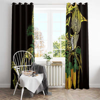 Yellow New Zealand Kowhai And Piwakawaka Window Curtain Maori Ngaru Paua Shell