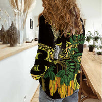 Yellow New Zealand Kowhai And Piwakawaka Women Casual Shirt Maori Ngaru Paua Shell LT14 - Polynesian Pride