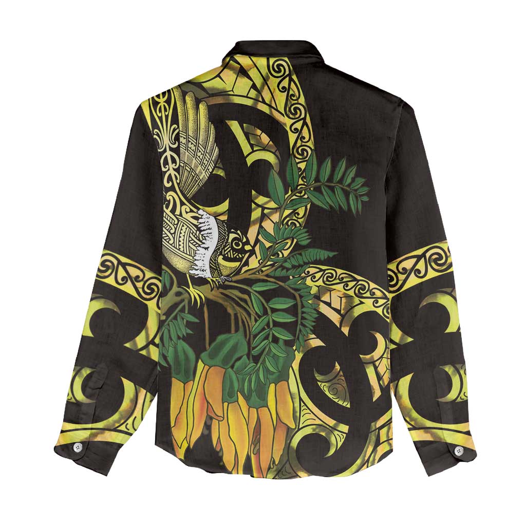 Yellow New Zealand Kowhai And Piwakawaka Women Casual Shirt Maori Ngaru Paua Shell LT14 - Polynesian Pride