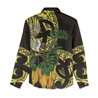 Yellow New Zealand Kowhai And Piwakawaka Women Casual Shirt Maori Ngaru Paua Shell LT14 - Polynesian Pride