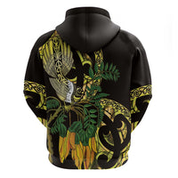 Yellow New Zealand Kowhai And Piwakawaka Zip Hoodie Maori Ngaru Paua Shell