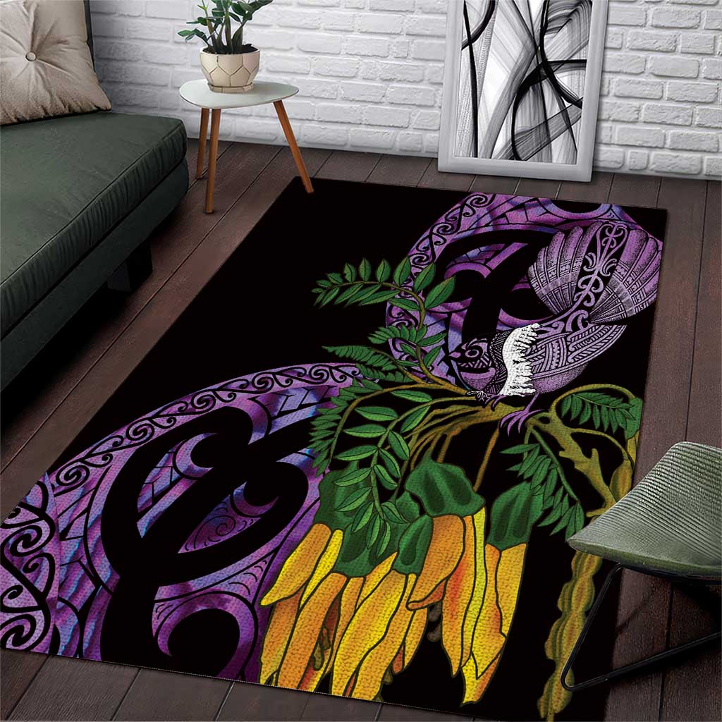 Purple New Zealand Kowhai And Piwakawaka Area Rug Maori Ngaru Paua Shell