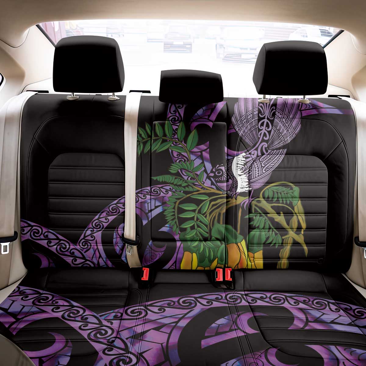Purple New Zealand Kowhai And Piwakawaka Back Car Seat Cover Maori Ngaru Paua Shell