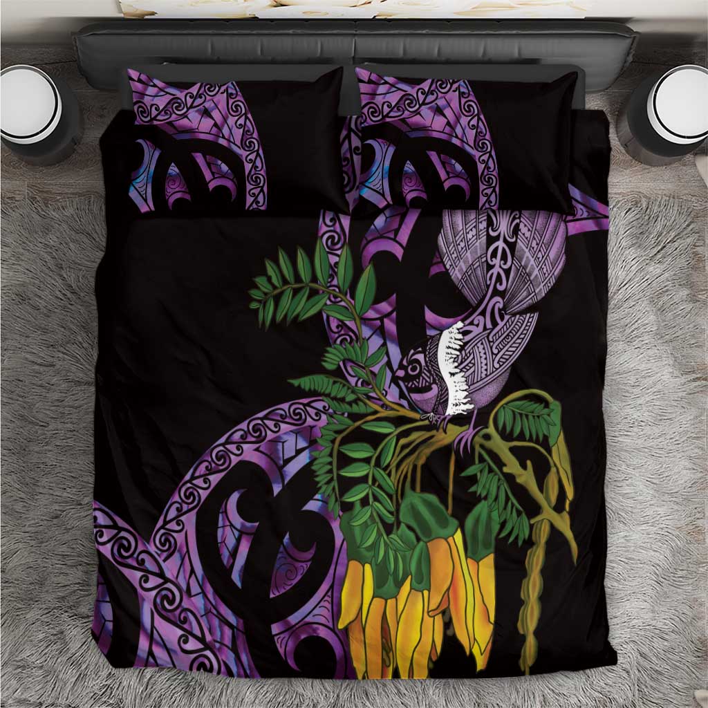 Purple New Zealand Kowhai And Piwakawaka Bedding Set Maori Ngaru Paua Shell