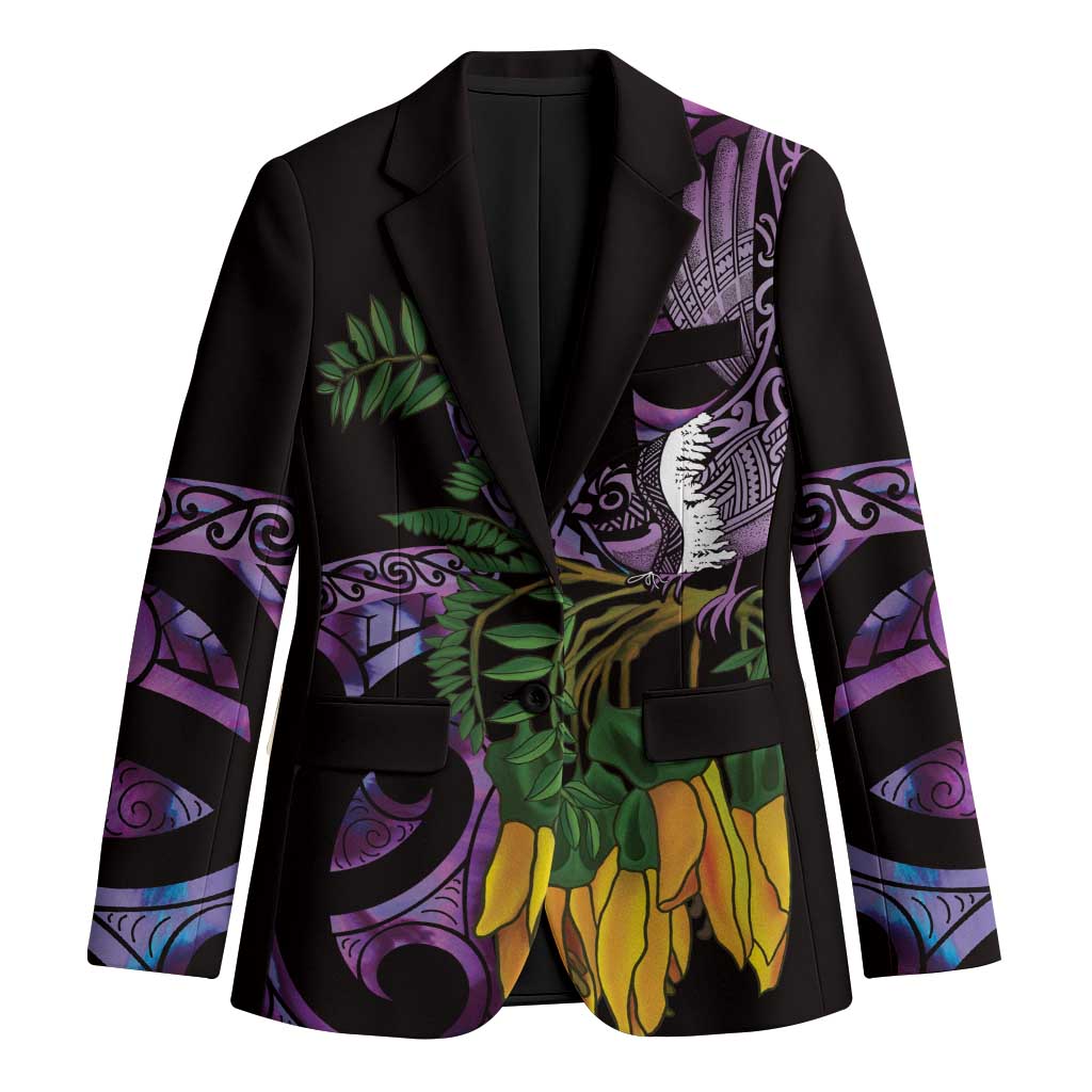 Purple New Zealand Kowhai And Piwakawaka Blazer Maori Ngaru Paua Shell LT14 Unisex Purple - Polynesian Pride