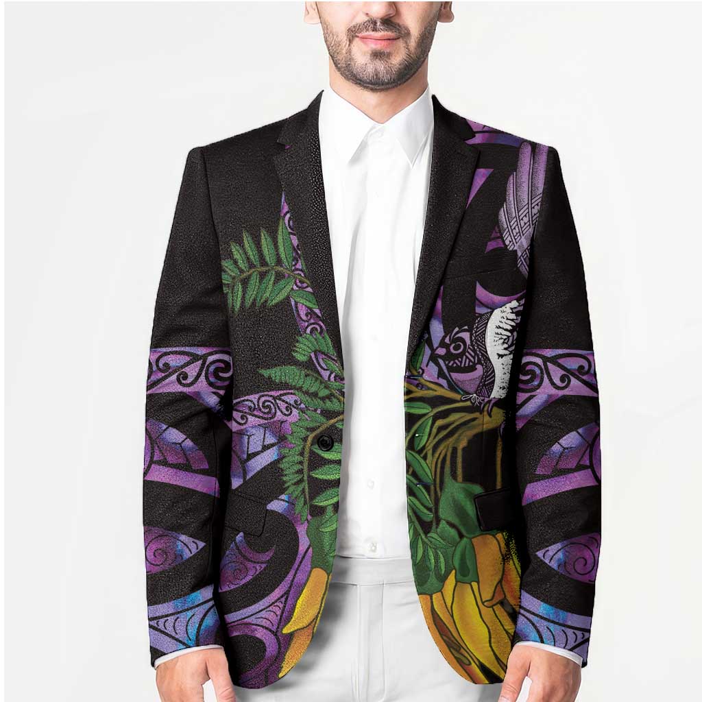 Purple New Zealand Kowhai And Piwakawaka Blazer Maori Ngaru Paua Shell LT14 - Polynesian Pride