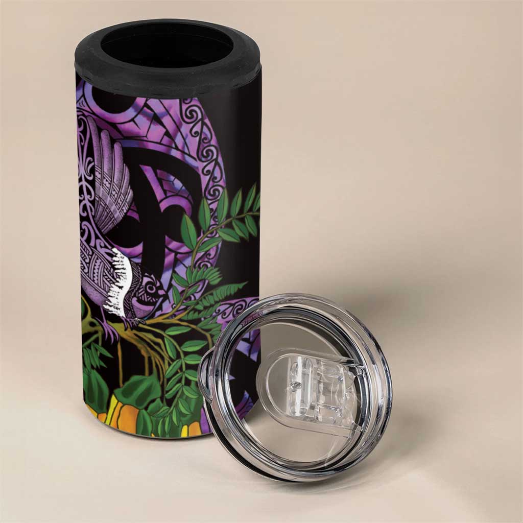 Purple New Zealand Kowhai And Piwakawaka 4 in 1 Can Cooler Tumbler Maori Ngaru Paua Shell LT14 - Polynesian Pride