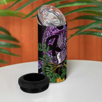 Purple New Zealand Kowhai And Piwakawaka 4 in 1 Can Cooler Tumbler Maori Ngaru Paua Shell LT14 - Polynesian Pride