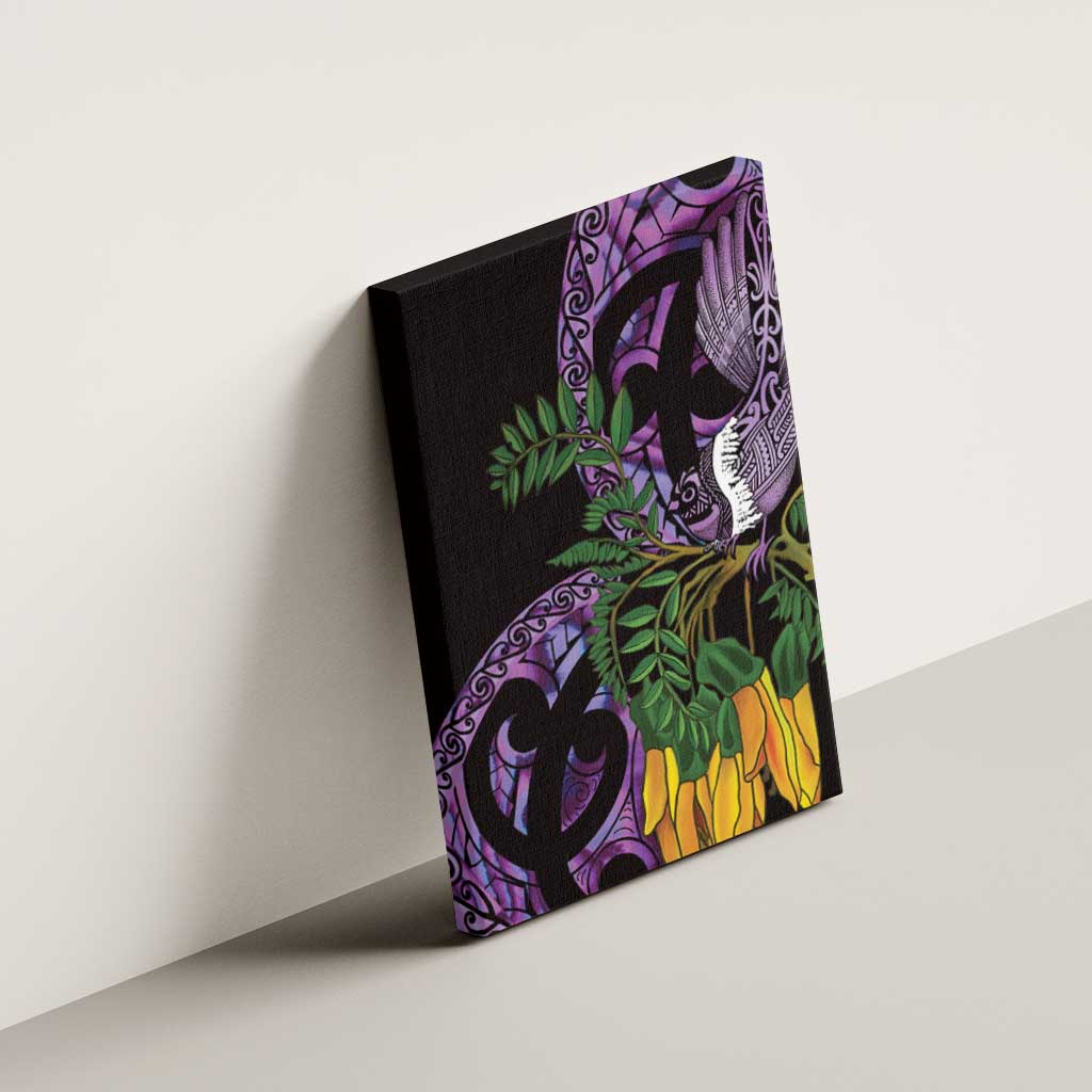 Purple New Zealand Kowhai And Piwakawaka Canvas Wall Art Maori Ngaru Paua Shell